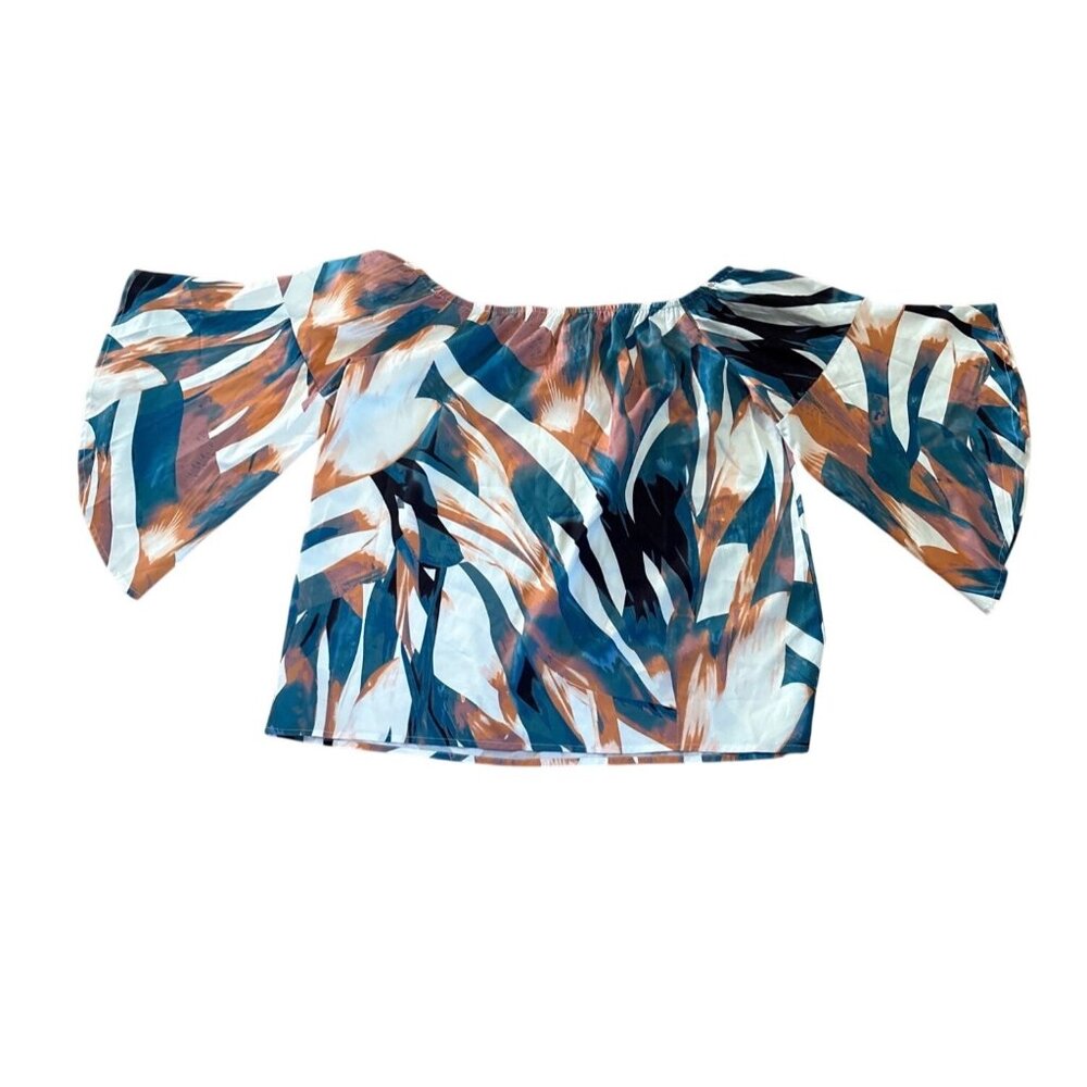 Shein Blouse Womens Off-Shoulder Multicolor Size Large Loose Flutter Sleeve